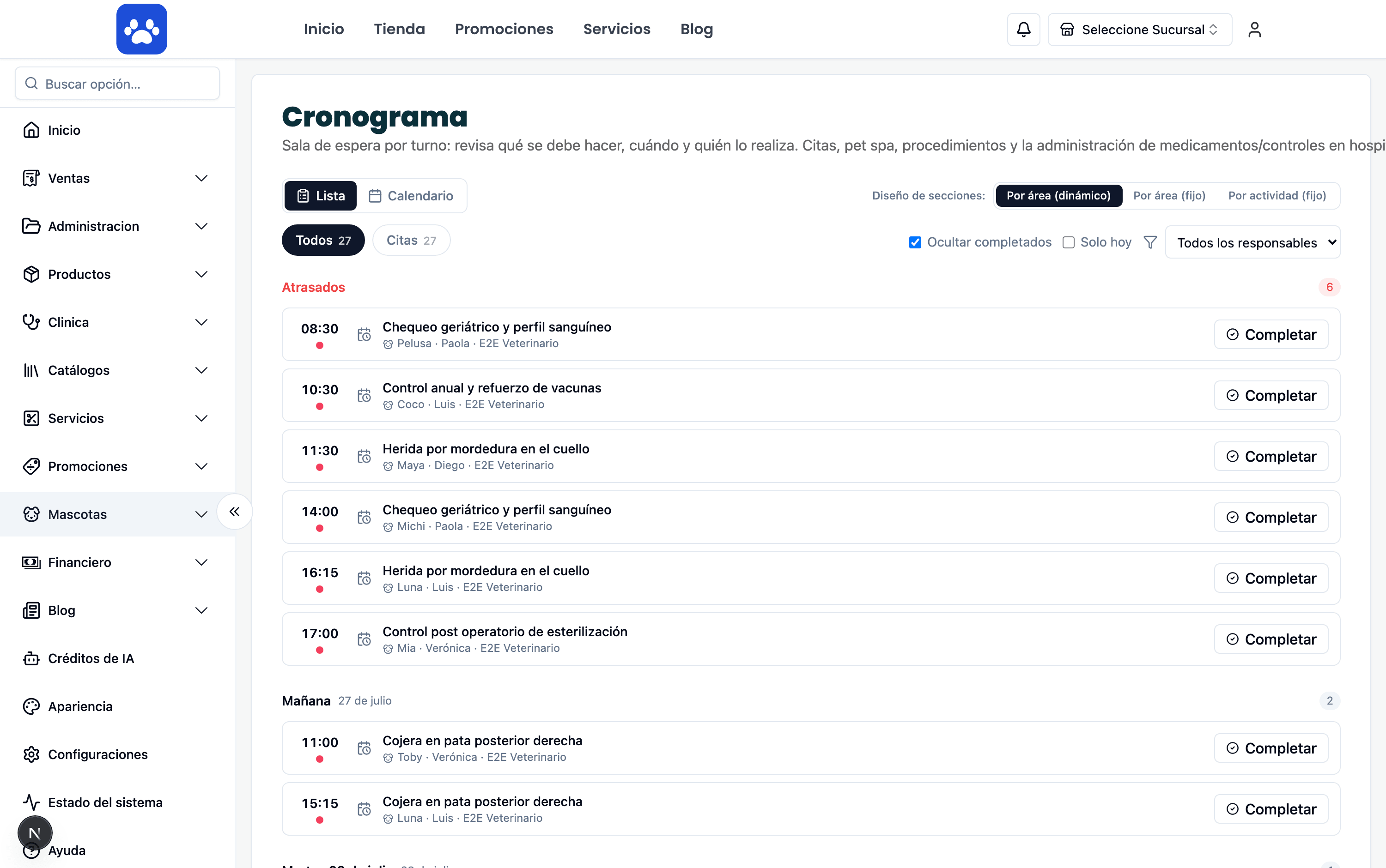 Clinical schedule — Real screenshot of the system
