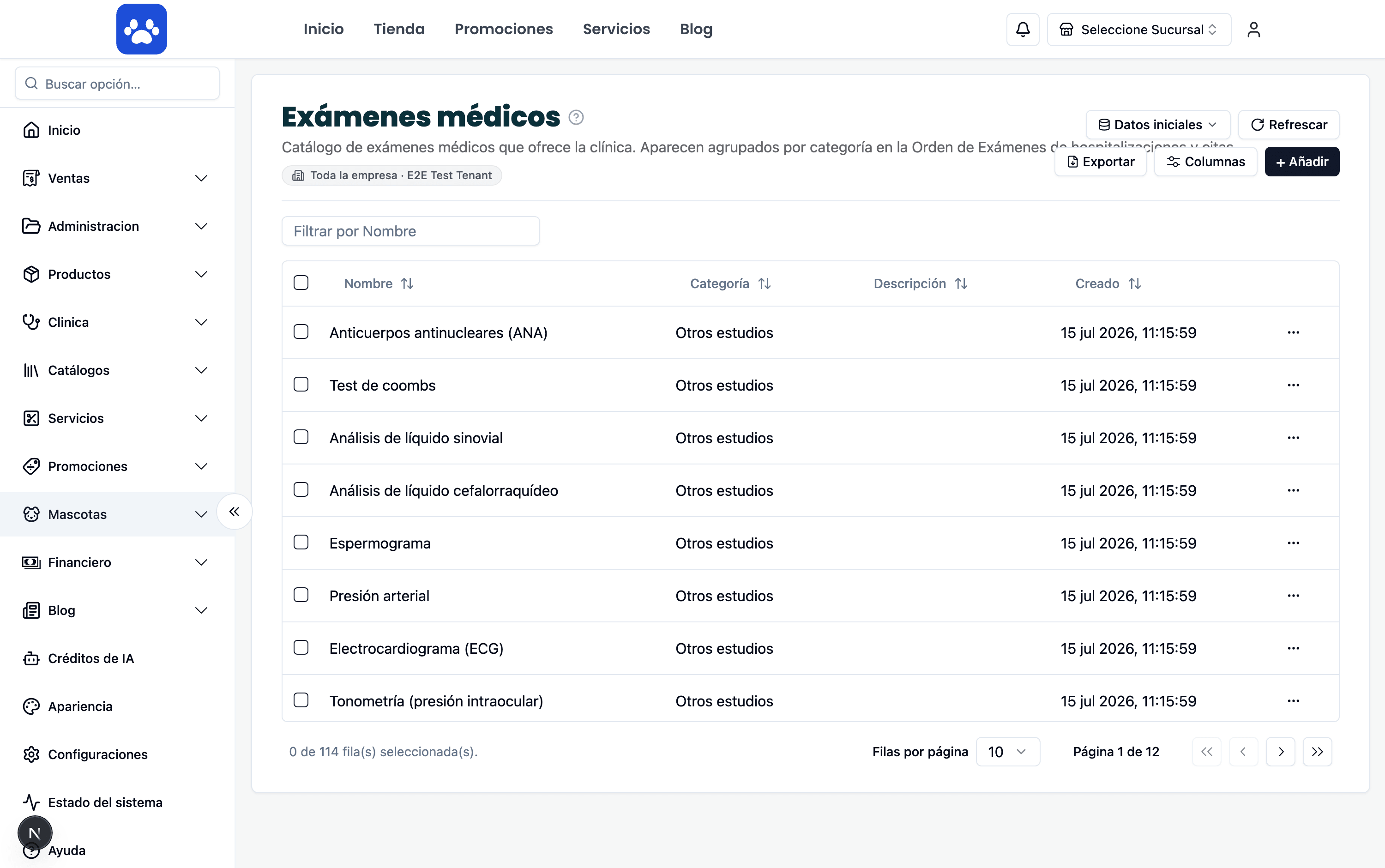Exams & lab orders — Real screenshot of the system