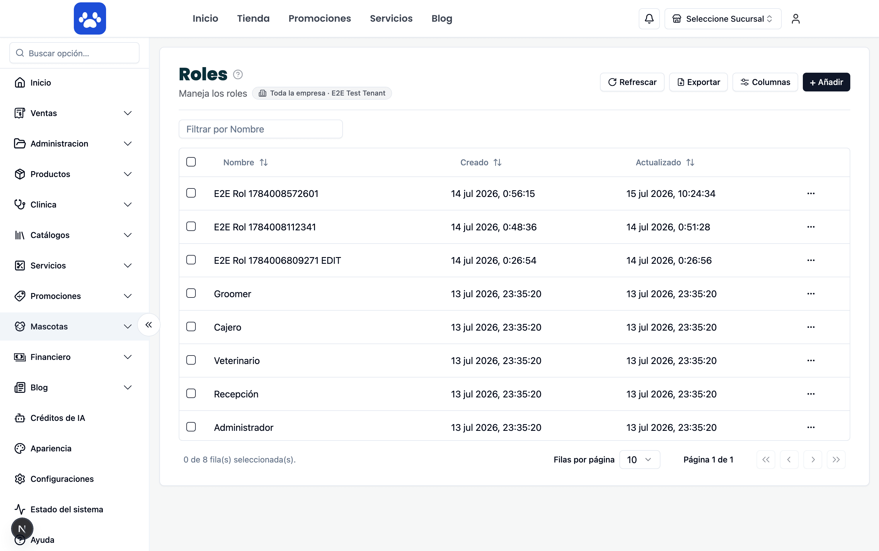 Roles & permissions — Real screenshot of the system