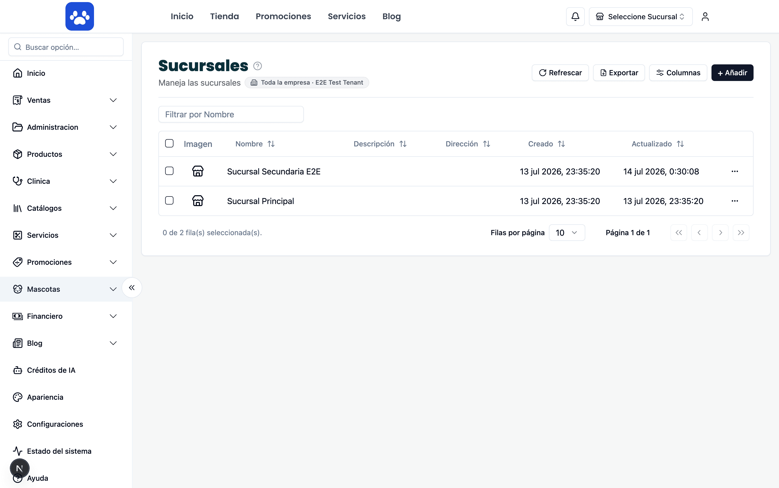 Multi-branch — Real screenshot of the system