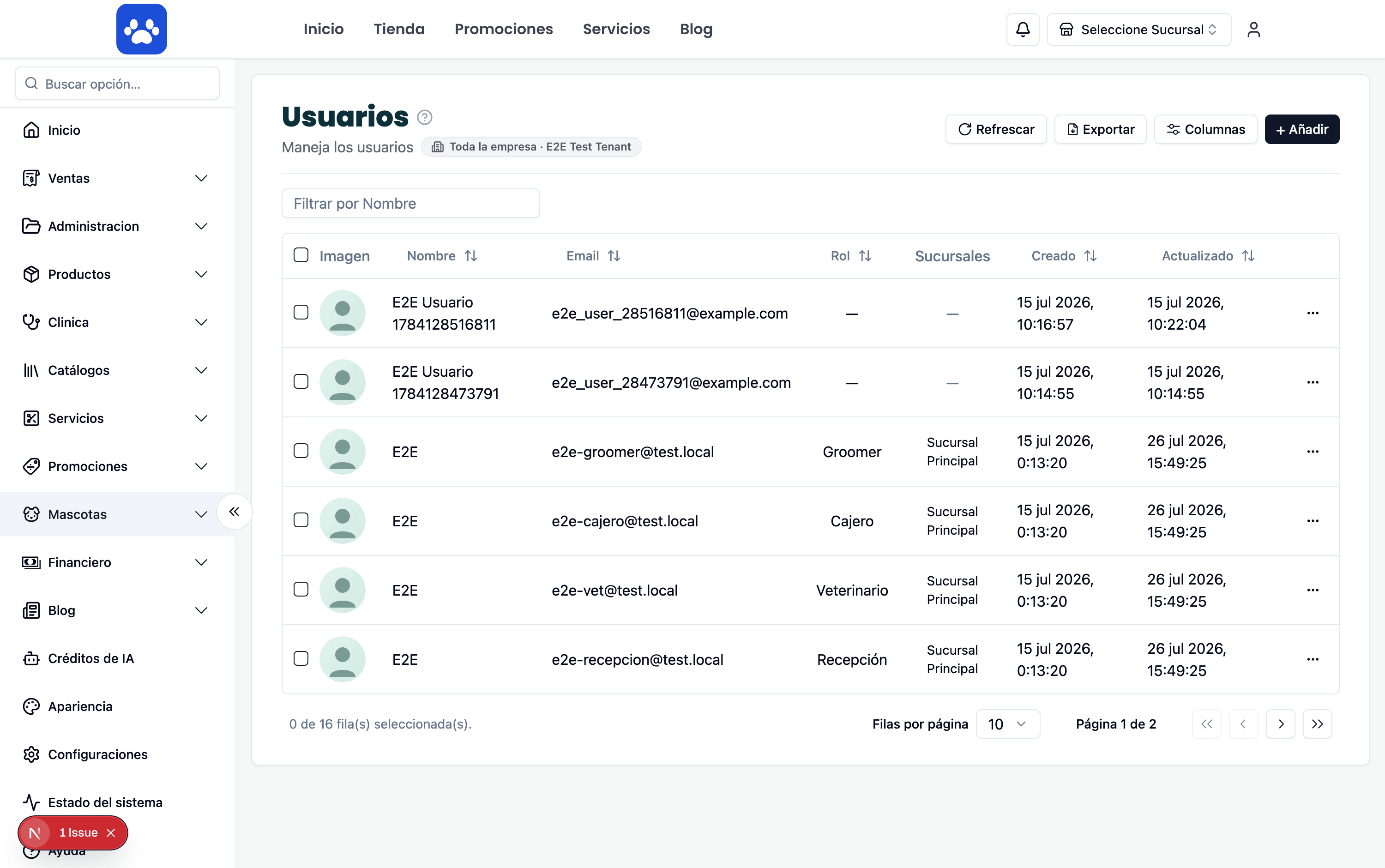 Team & schedules — Real screenshot of the system