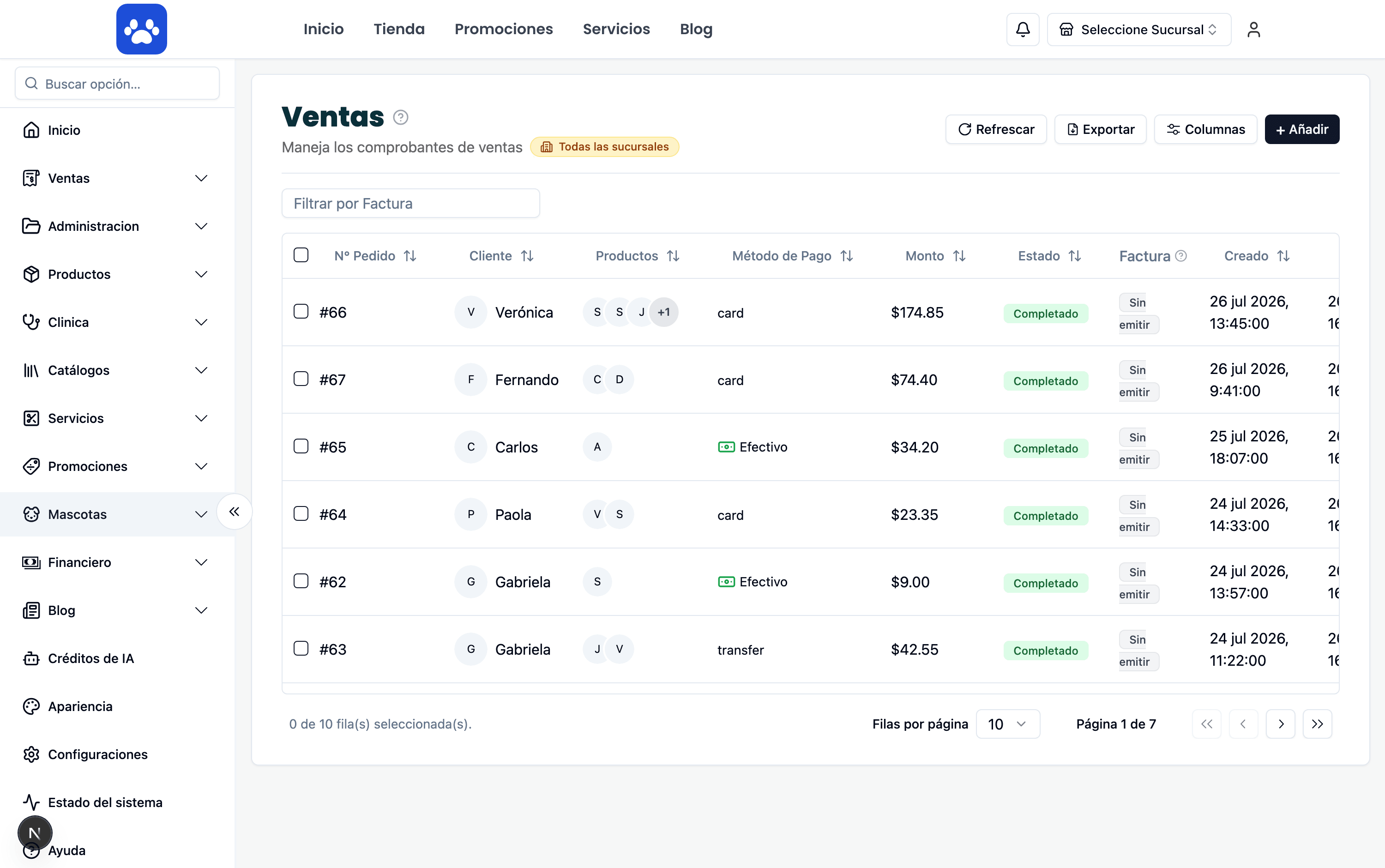 Orders & sales — Real screenshot of the system